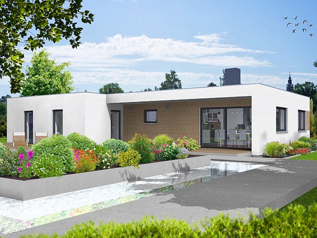 Fertighaus EDITION B 98 von WOLF-HAUS Schlüsselfertig ab 358720€, Bungalow Außenansicht 1 Fertighaus EDITION B 98 von WOLF-HAUS Schlüsselfertig ab 358720€, Bungalow Außenansicht 1