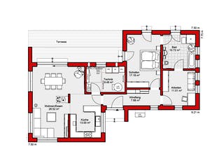 Fertighaus EDITION B 98 von WOLF-HAUS Schlüsselfertig ab 358720€, Bungalow Grundriss 1