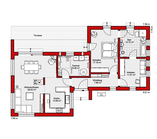 Fertighaus EDITION B 98 von Wolf-Haus Schlüsselfertig ab 358720€, Bungalow Grundriss 1
