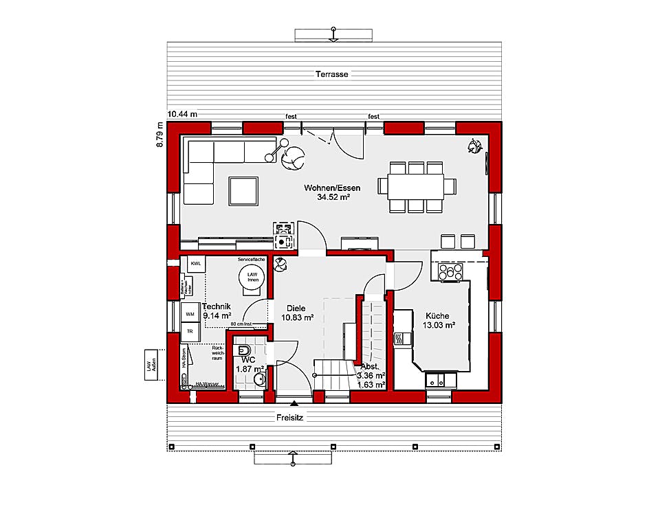 Fertighaus EDITION E 139 von Wolf-Haus Schlüsselfertig ab 369515€, Satteldach-Klassiker Grundriss 1