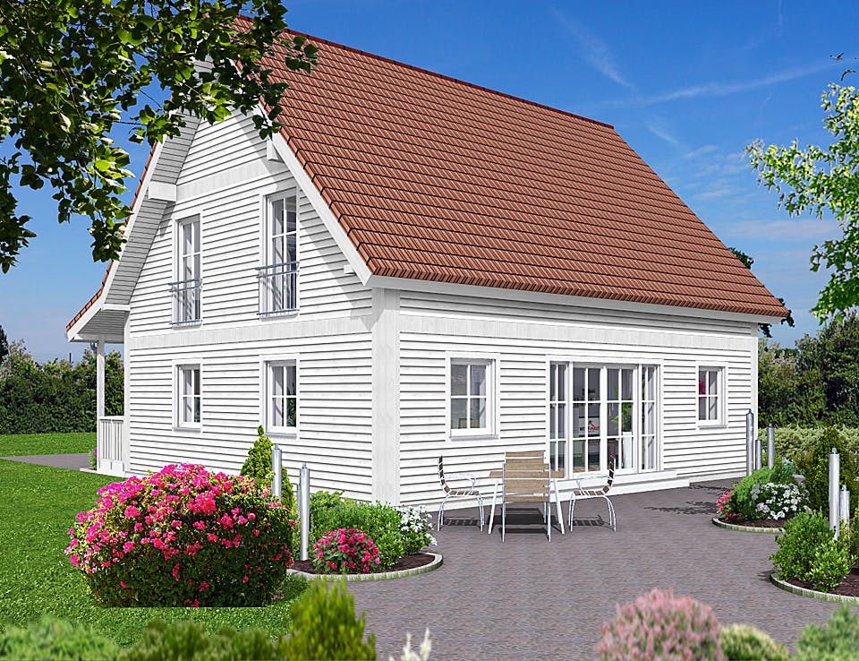 Fertighaus EDITION E 148 von Wolf-Haus Schlüsselfertig ab 397338€, Satteldach-Klassiker Außenansicht 2