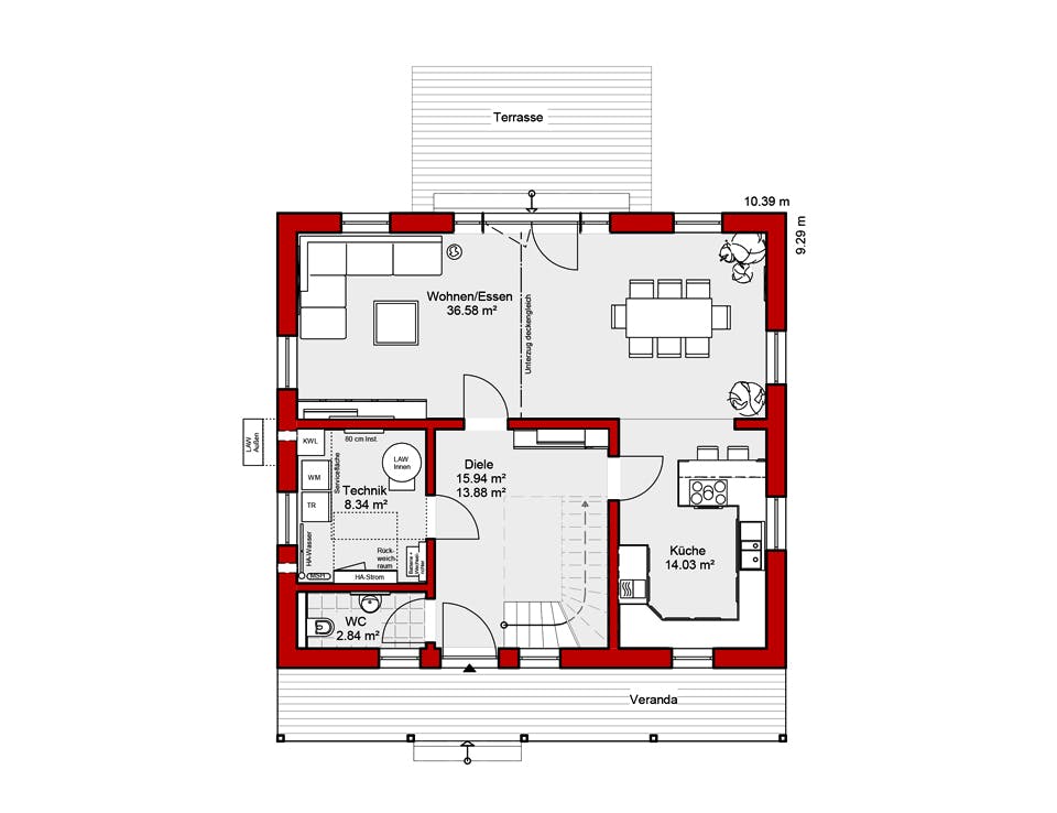 Fertighaus EDITION E 148 von Wolf-Haus Schlüsselfertig ab 397338€, Satteldach-Klassiker Grundriss 1
