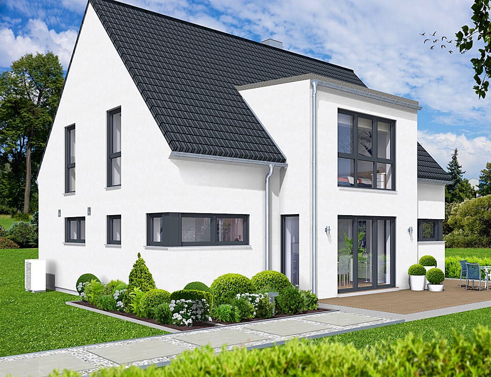Fertighaus EDITION E 168 von Wolf-Haus Schlüsselfertig ab 432058€, Satteldach-Klassiker Außenansicht 1