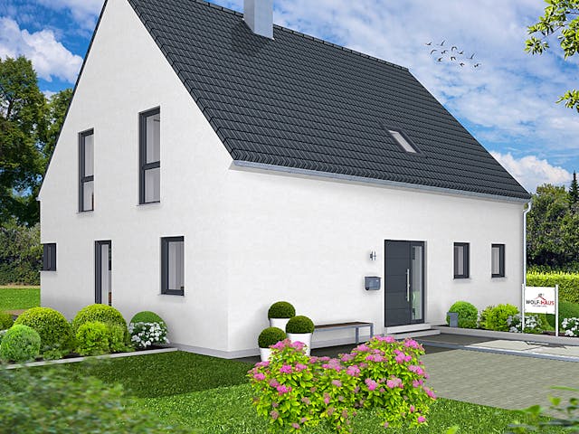 Fertighaus EDITION E 168 von WOLF-HAUS Schlüsselfertig ab 432058€, Satteldach-Klassiker Außenansicht 2