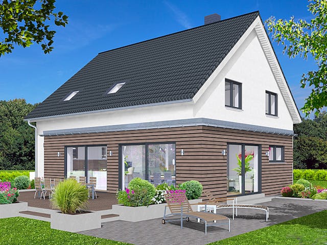 Fertighaus EDITION E 178 von WOLF-HAUS Schlüsselfertig ab 436734€, Satteldach-Klassiker Außenansicht 1