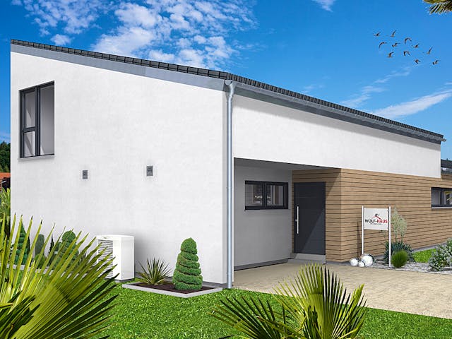 Fertighaus EDITION E 203 von WOLF-HAUS Schlüsselfertig ab 502727€, Pultdachhaus Außenansicht 2