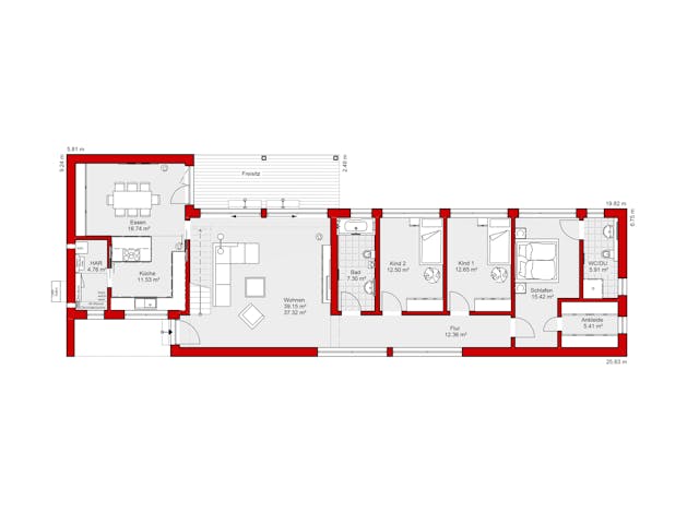 Fertighaus EDITION E 203 von WOLF-HAUS Schlüsselfertig ab 502727€, Pultdachhaus Grundriss 1