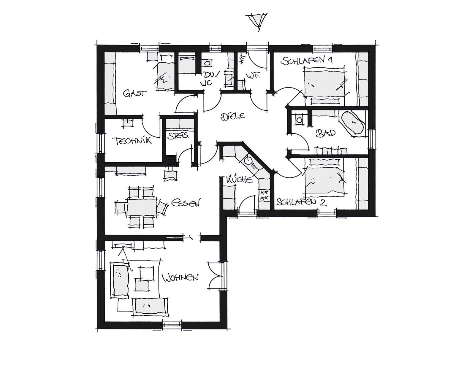 Fertighaus Bungalow Nöham von Wolf System, Bungalow Grundriss 1
