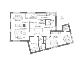 Fertighaus Musterhaus Poing von Wolf System, Pultdachhaus Grundriss 1
