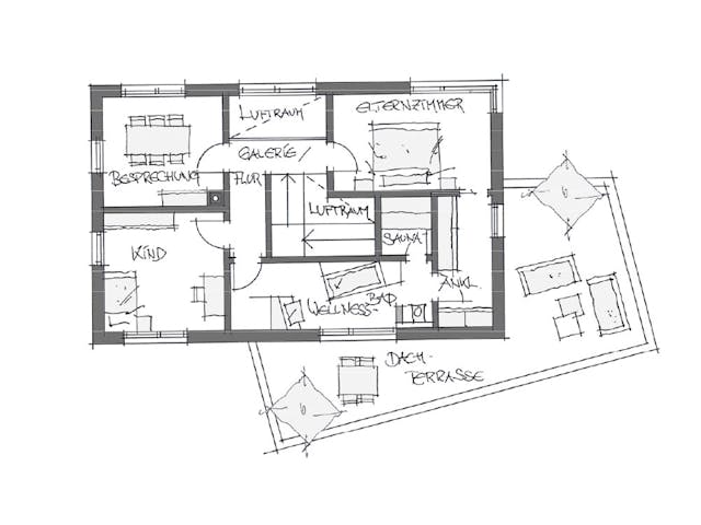Fertighaus Musterhaus Poing von Wolf System, Pultdachhaus Grundriss 2