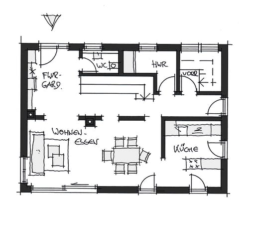 Fertighaus Kundenhaus Straßlach von Wolf System Schlüsselfertig ab 295000€, Satteldach-Klassiker Grundriss 1