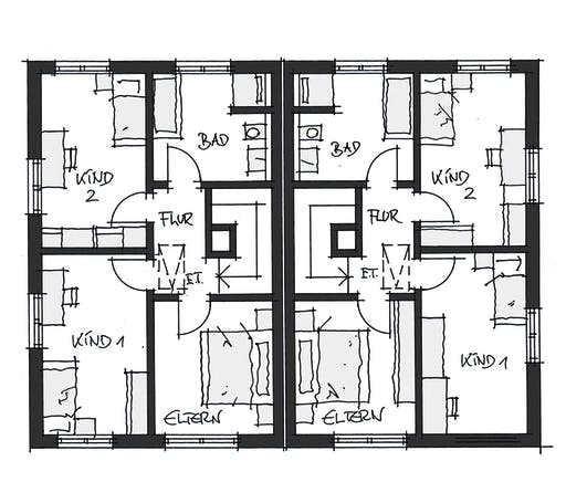 Fertighaus Doppelhaus Fürstenfeldbruck von Wolf System Schlüsselfertig ab 220000€, Satteldach-Klassiker Grundriss 2