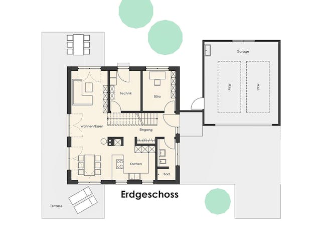 Fertighaus Haus Bültmann von Wiese und Heckmann, Stadtvilla Grundriss 1