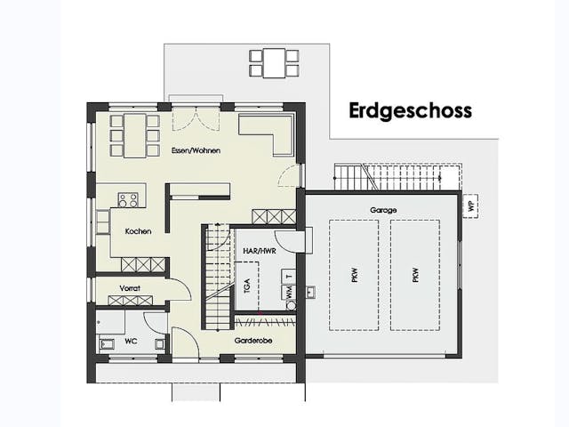 Fertighaus Haus Nübold-Bracht von Wiese und Heckmann, Satteldach-Klassiker Grundriss 1 Fertighaus Haus Nübold-Bracht von Wiese und Heckmann, Satteldach-Klassiker Grundriss 1