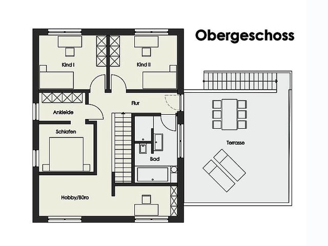 Fertighaus Haus Nübold-Bracht von Wiese und Heckmann, Satteldach-Klassiker Grundriss 2
