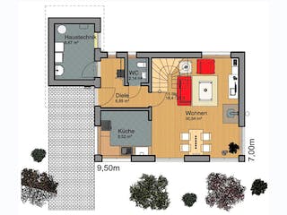 Fertighaus Haus Oberosterer von Wiese und Heckmann, Pultdachhaus Grundriss 1