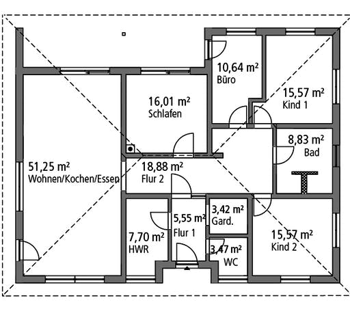 Massivhaus Bungalow BGL 154 von Ytong Bausatzhaus Bausatzhaus ab 149000€, Bungalow Grundriss 1