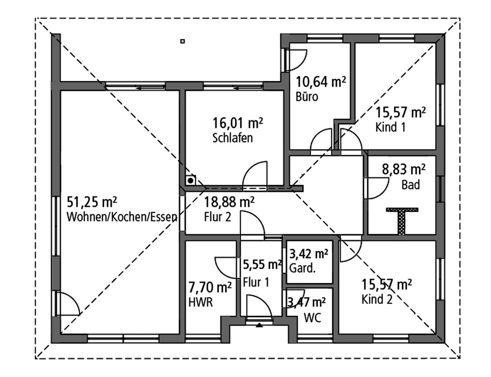 Massivhaus Bungalow BGL 154 von Ytong Bausatzhaus Bausatzhaus ab 186000€, Bungalow Grundriss 1