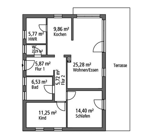 Massivhaus Bungalow BGL 87 von Ytong Bausatzhaus Bausatzhaus ab 99000€, Bungalow Grundriss 1