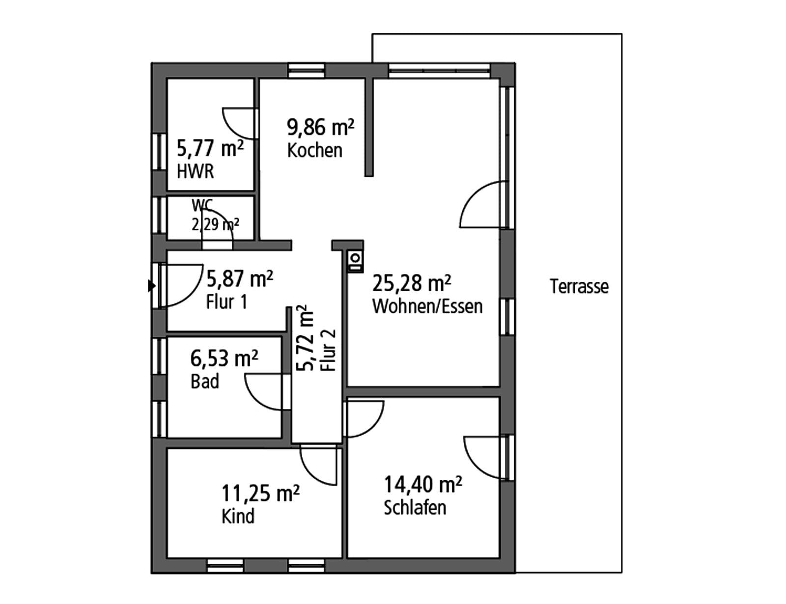 Massivhaus Bungalow BGL 87 von Ytong Bausatzhaus Bausatzhaus ab 129000€, Bungalow Grundriss 1