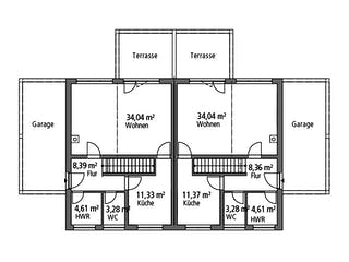 Massivhaus Doppelhaus DHH 119 von Ytong Bausatzhaus, Satteldach-Klassiker Grundriss 1