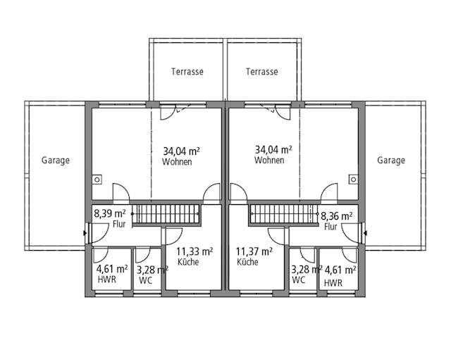 Massivhaus Doppelhaus DHH 119 von Ytong Bausatzhaus, Satteldach-Klassiker Grundriss 1
