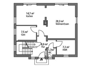 Massivhaus Einfamilienhaus EFH 124 von Ytong Bausatzhaus, Satteldach-Klassiker Grundriss 1