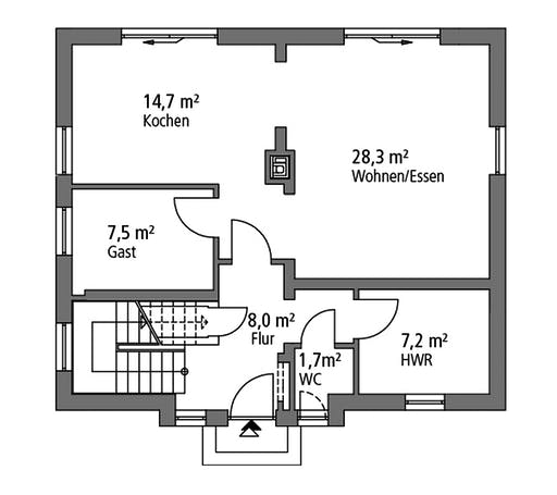 Massivhaus Einfamilienhaus EFH 124 von Ytong Bausatzhaus Bausatzhaus ab 127000€, Satteldach-Klassiker Grundriss 1