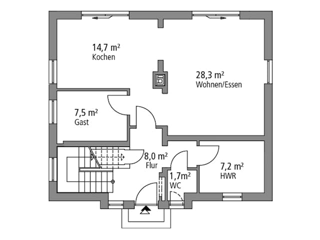Massivhaus Einfamilienhaus EFH 124 von Ytong Bausatzhaus, Satteldach-Klassiker Grundriss 1
