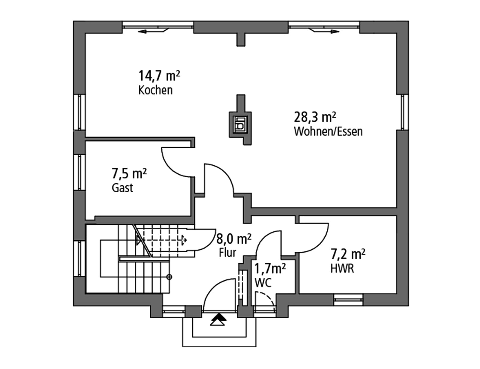 Massivhaus Einfamilienhaus EFH 124 von Ytong Bausatzhaus Bausatzhaus ab 160000€, Satteldach-Klassiker Grundriss 1