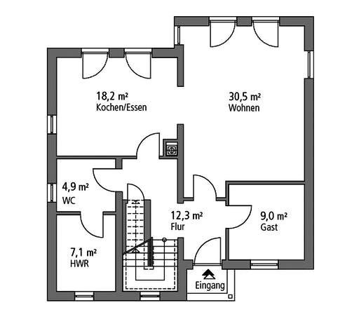 Massivhaus Einfamilienhaus EFH 144 von Ytong Bausatzhaus Bausatzhaus ab 133000€, Satteldach-Klassiker Grundriss 1