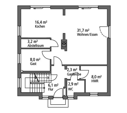 Massivhaus Einfamilienhaus EFH 148 von Ytong Bausatzhaus Bausatzhaus ab 137000€, Satteldach-Klassiker Grundriss 1