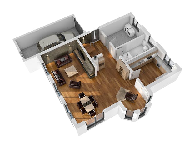 Abbildung aus dem Grundriss-Konfigurator: Einfamilienhaus mit Trapezerker & Garage von Ytong Bausatzhaus