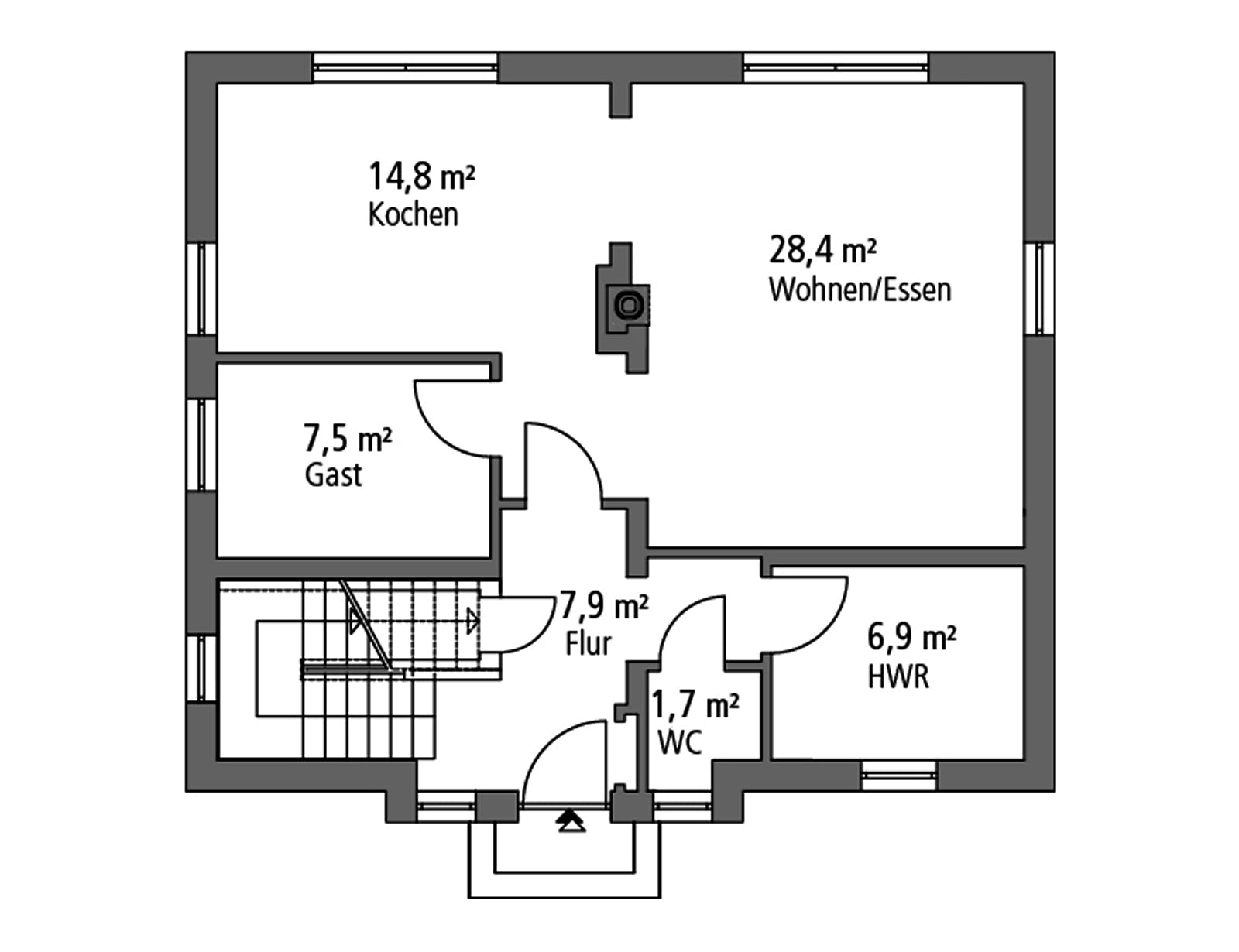 Massivhaus Stadtvilla STV 133 von Ytong Bausatzhaus Bausatzhaus ab 161000€, Stadtvilla Grundriss 1