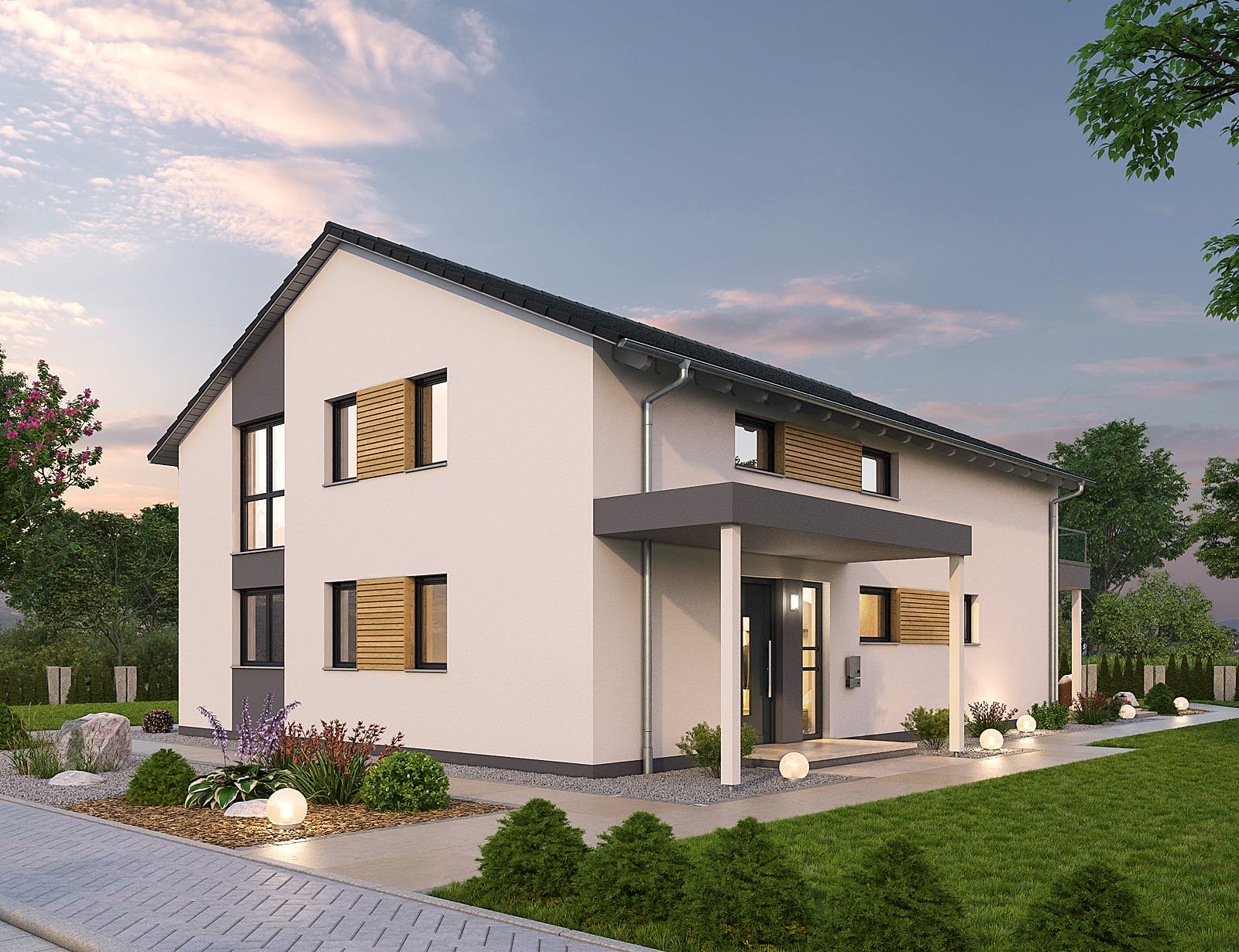 Massivhaus Zweifamilienhaus ZFH 244 von Ytong Bausatzhaus, Satteldach-Klassiker Außenansicht 1