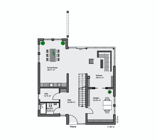 Fertighaus Kundenhaus Jonas von Witt Zimmerei, Pultdachhaus Grundriss 1