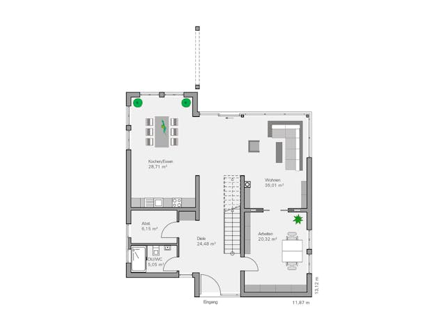 Fertighaus Kundenhaus Jonas von Witt Zimmerei, Pultdachhaus Grundriss 1