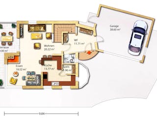 Fertighaus Zeh von Holzhaus Roßkopf Schlüsselfertig ab 247650€, Satteldach-Klassiker Grundriss 1