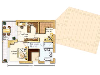 Fertighaus Zeh von Holzhaus Roßkopf Schlüsselfertig ab 247650€, Satteldach-Klassiker Grundriss 2