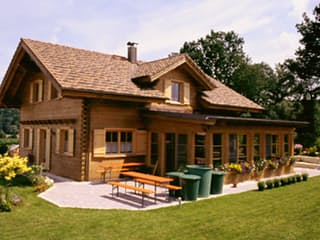 Fertighaus Zell von Holzhaus Rosskopf Schlüsselfertig ab 489000€, Blockhaus Außenansicht 2