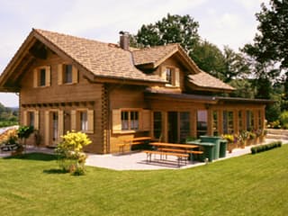 Fertighaus Zell von Holzhaus Rosskopf Schlüsselfertig ab 489000€, Blockhaus Außenansicht 1