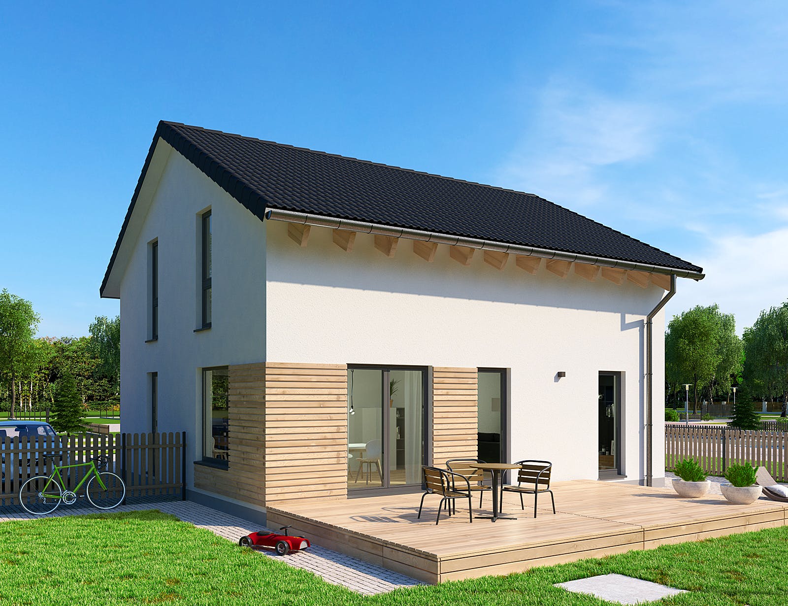 Fertighaus Konzepthaus Donauwald von Ziegler Haus Schlüsselfertig ab 290000€, Satteldach-Klassiker Außenansicht 1