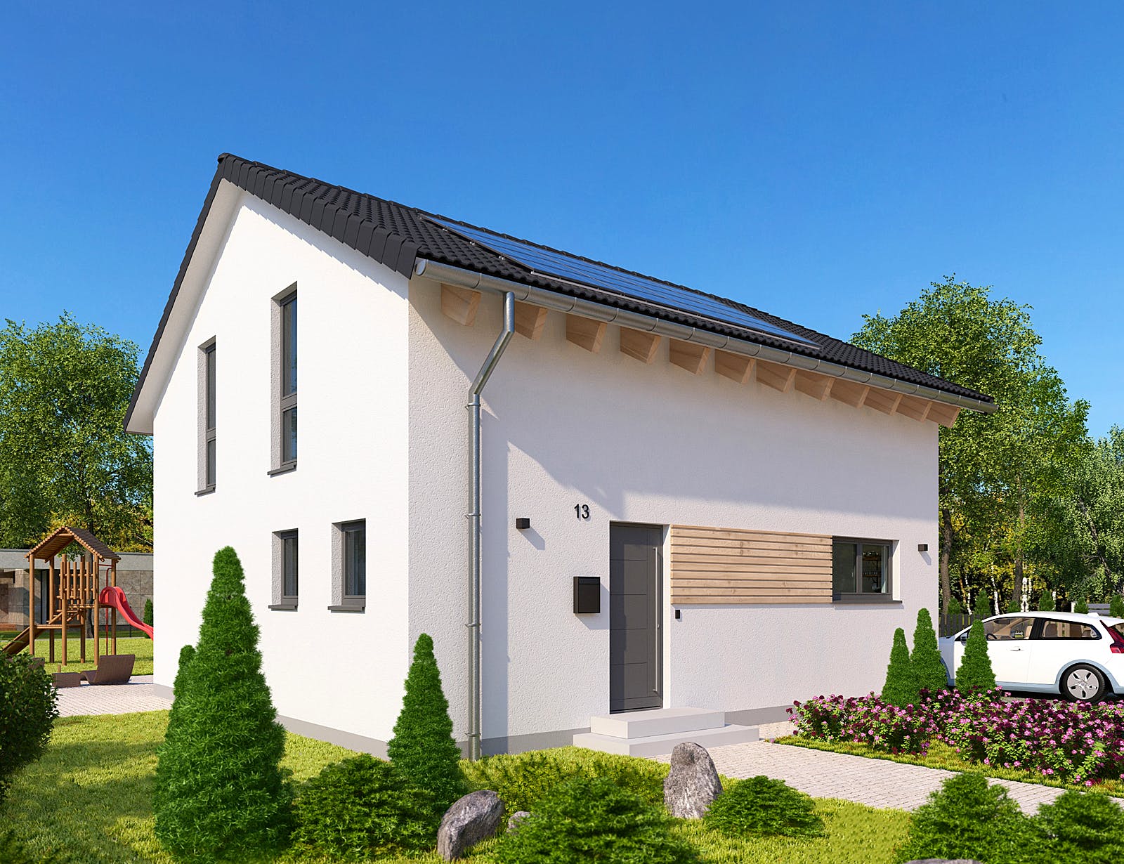 Fertighaus Konzepthaus Donauwald von Ziegler Haus Schlüsselfertig ab 290000€, Satteldach-Klassiker Außenansicht 2