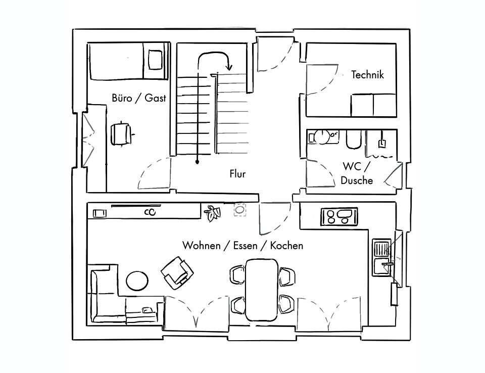 Fertighaus Konzepthaus Hohenthan von Ziegler Haus Schlüsselfertig ab 275000€, Satteldach-Klassiker Grundriss 1