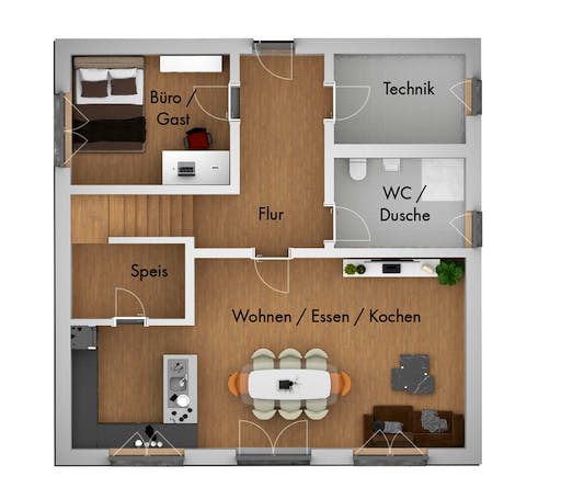 Fertighaus Konzepthaus Königshütte von Ziegler Haus Schlüsselfertig ab 329000€, Stadtvilla Grundriss 1