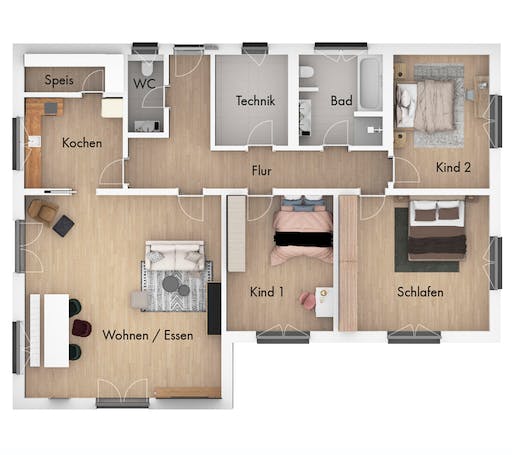 Fertighaus Konzepthaus Weihermühle von Ziegler Haus Schlüsselfertig ab 309000€, Bungalow Grundriss 1