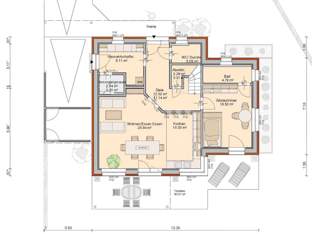 Fertighaus Stadthaus Klassisch von Zimmerer-Profibau Schlüsselfertig ab 510000€, Satteldach-Klassiker Grundriss 1